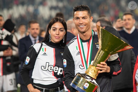 Cristiano Ronaldo, sa compagne Georgina Rodriguez - Cristiano Ronaldo fête en famille le titre de champion d'Italie avec son équipe la Juventus de Turin à Turin le 19 Mai 2019.