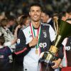 Cristiano Ronaldo fête en famille le titre de champion d'Italie avec son équipe la Juventus de Turin à Turin le 19 Mai 2019.