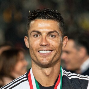 Cristiano Ronaldo fête en famille le titre de champion d'Italie avec son équipe la Juventus de Turin à Turin le 19 Mai 2019.