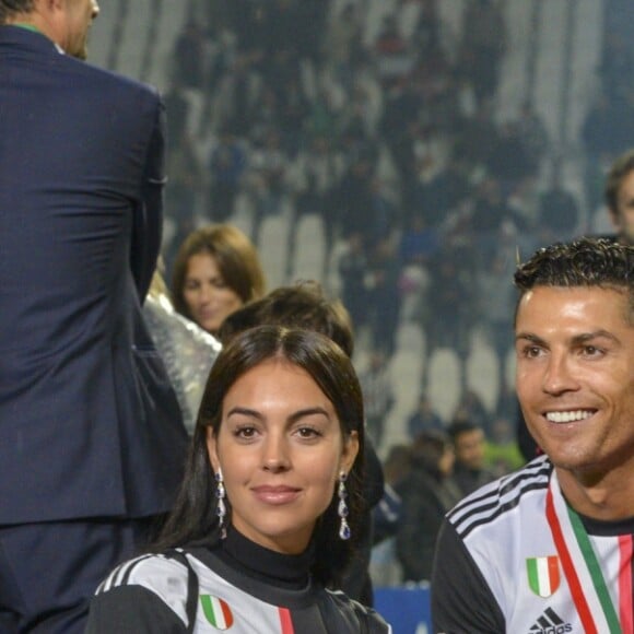 Cristiano Ronaldo et sa compagne Georgina Rodriguez et sa mère Maria Dolores dos Santos Aveiro - Cristiano Ronaldo fête en famille le titre de champion d'Italie avec son équipe la Juventus de Turin à Turin le 19 Mai 2019.