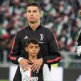 Cristiano Ronaldo et son fils Cristiano Ronaldo Jr. - Cristiano Ronaldo fête en famille le titre de champion d'Italie avec son équipe la Juventus de Turin à Turin le 19 Mai 2019.