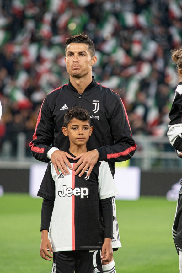 Cristiano Ronaldo et son fils Cristiano Ronaldo Jr. - Cristiano Ronaldo fête en famille le titre de champion d'Italie avec son équipe la Juventus de Turin à Turin le 19 Mai 2019.