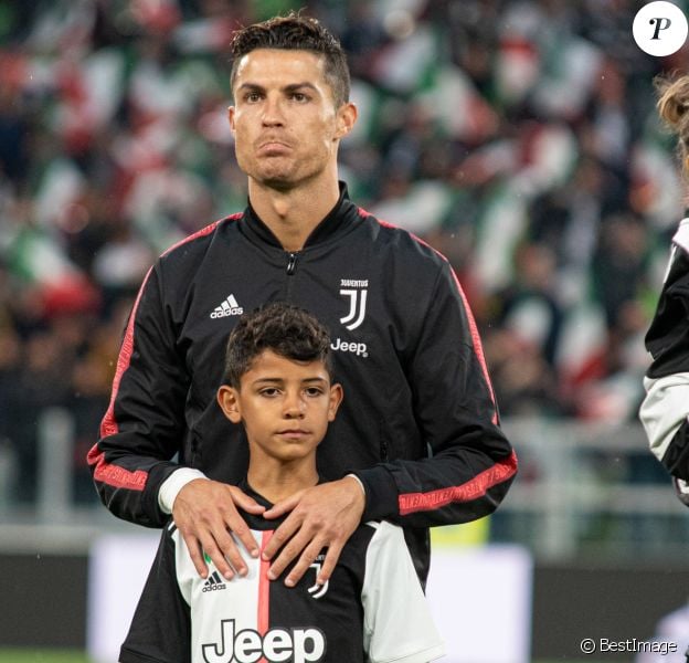 Cristiano Ronaldo et son fils Cristiano Ronaldo Jr. - Cristiano Ronaldo fête en famille le titre de champion d'Italie avec son équipe la Juventus de Turin à Turin le 19 Mai 2019.