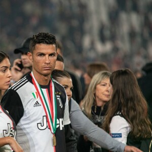 Cristiano Ronaldo et sa compagne Georgina Rodriguez - Cristiano Ronaldo fête en famille le titre de champion d'Italie avec son équipe la Juventus de Turin à Turin le 19 Mai 2019.