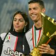 Cristiano Ronaldo et sa compagne Georgina Rodriguez - La Juventus fête son 35ème titre de Champion d'Italie à Turin le 19 mai 2019.