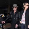 Après son 75ème concert, Johnny Hallyday arrive en famille avec sa femme Laeticia et ses filles Jade et Joy à l'aéroport de Los Angeles en provenance de Paris le 29 mars 2016.