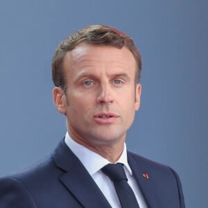 Le président français Emmanuel Macron - Cérémonie à Portsmouth pour le 75ème anniversaire du débarquement en Normandie pendant la Seconde Guerre Mondiale. Le 5 juin 2019