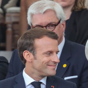 Le président français Emmanuel Macron et la première ministre britannique Theresa May - Cérémonie à Portsmouth pour le 75ème anniversaire du débarquement en Normandie pendant la Seconde Guerre Mondiale. Le 5 juin 2019
