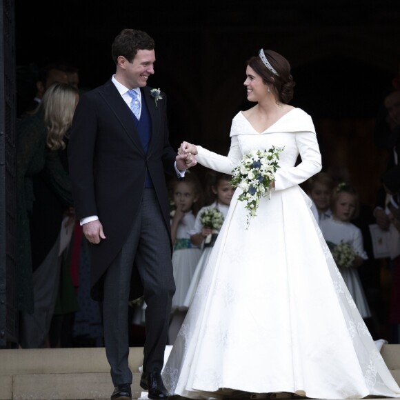 Sorties après la cérémonie de mariage de la princesse Eugenie d'York et Jack Brooksbank en la chapelle Saint-George au château de Windsor le 12 octobre 2018.