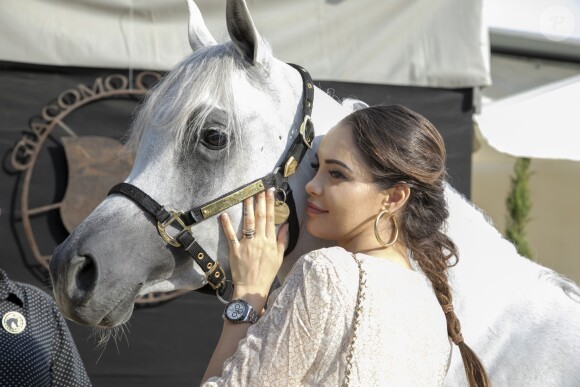 Exclusif - Nabilla Vergara, enceinte, en week end à Monaco, a fait un passage fort remarqué au Championnat du pur-sang arabe de la Méditerranée et des pays arabes au stade Rondelli à Menton le 23 juin 2019. © Patrick Varotto / Bestimage