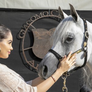 Exclusif - Nabilla Vergara, enceinte, en week end à Monaco, a fait un passage fort remarqué au Championnat du pur-sang arabe de la Méditerranée et des pays arabes au stade Rondelli à Menton le 23 juin 2019. © Patrick Varotto / Bestimage