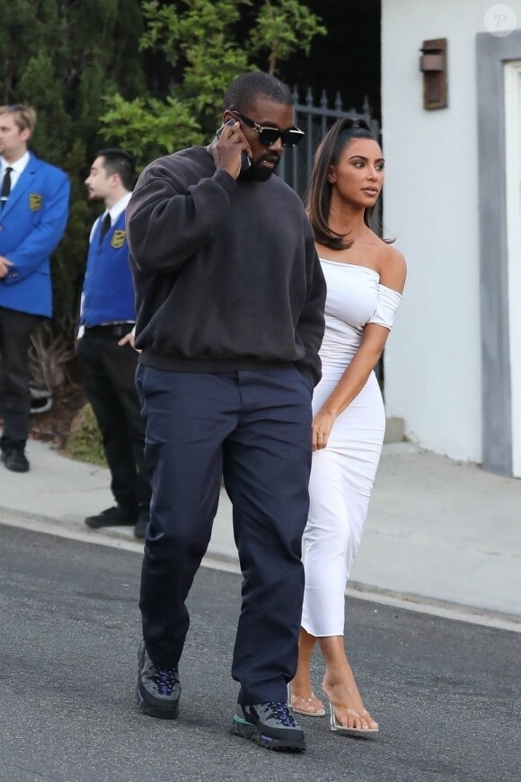 Exclusif - Kim Kardashian et son mari Kanye West arrivent à un diner privé au restaurant Crustacean à Beverly Hills, Los Angeles, le 30 juin 2019