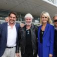 Exclusif - Sébastien Farran, Jean-François Gobertier, Laeticia Hallyday et Fabrice Develay - Laeticia Hallyday sort de sa loge pour se rendre sur la scène puis pose avec des bikers et ses amis lors de l'inauguration de l'esplanade Johnny Hallyday à Toulouse, le 15 juin 2019. Laeticia Hallyday et ses filles Jade et Joy sont venues inaugurer une esplanade portant le nom de Johnny Hallyday située en face du Zénith de Toulouse, le 15 juin 2019, date hautement symbolique puisque le rockeur aurait eu 76 ans. © Dominique Jacovides/Bestimage