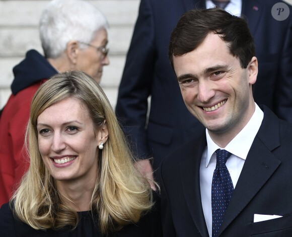 Le prince Amedeo et la princesse Elisabetta de Belgique lors d'une messe de commémoration du 25e anniversaire de la mort du roi Baudouin à Bruxelles le 8 septembre 2018.