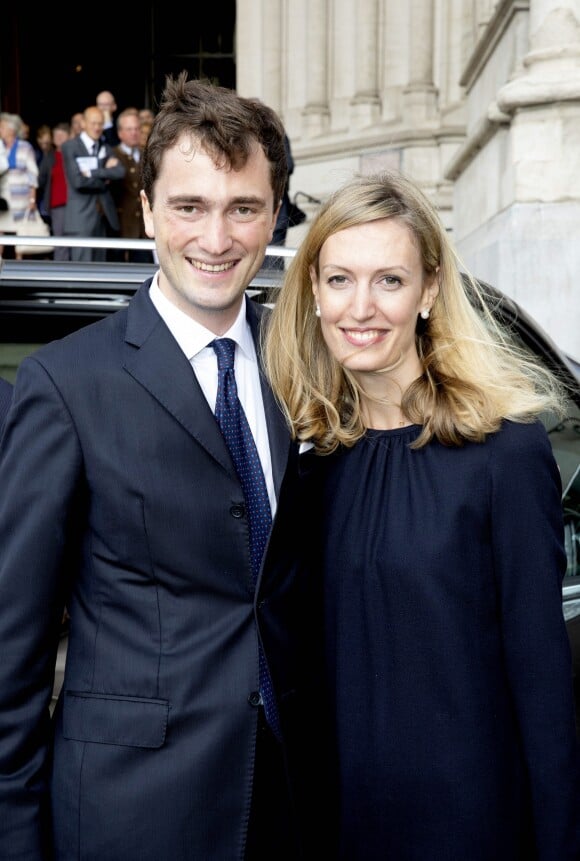 Le prince Amedeo de Belgique et la princesse Elisabetta (Rosboch von Wolkenstein) en septembre 2018 à Bruxelles lors d'une commémoration du roi Baudouin.