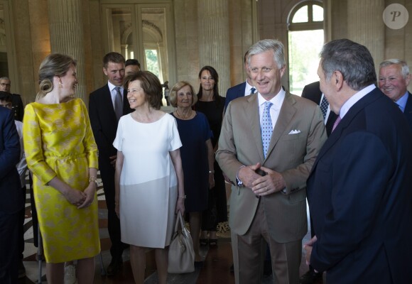 Le roi Philippe de Belgique et sa femme la reine Mathilde de Belgique ont reçu le champion Eddy Merckx et sa famille à l'occasion du 50ème anniversaire de sa première victoire dans le Tour de France le 5 juillet 2019 au château de Laeken à Bruxelles à la veille du départ du Tour 2019.