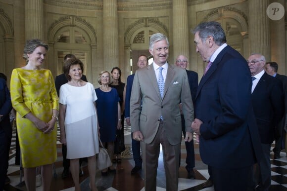 Le roi Philippe de Belgique et sa femme la reine Mathilde de Belgique ont reçu le champion Eddy Merckx et sa famille à l'occasion du 50ème anniversaire de sa première victoire dans le Tour de France le 5 juillet 2019 au château de Laeken à Bruxelles à la veille du départ du Tour 2019.