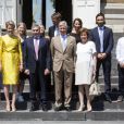Le roi Philippe de Belgique et sa femme la reine Mathilde de Belgique ont reçu le champion Eddy Merckx et sa famille à l'occasion du 50ème anniversaire de sa première victoire dans le Tour de France le 5 juillet 2019 au château de Laeken à Bruxelles à la veille du départ du Tour 2019.