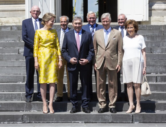 Le roi Philippe de Belgique et sa femme la reine Mathilde de Belgique ont reçu le champion Eddy Merckx et sa famille à l'occasion du 50ème anniversaire de sa première victoire dans le Tour de France le 5 juillet 2019 au château de Laeken à Bruxelles à la veille du départ du Tour 2019.