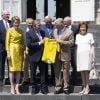 Le roi Philippe de Belgique et sa femme la reine Mathilde de Belgique ont reçu le champion Eddy Merckx et sa famille à l'occasion du 50ème anniversaire de sa première victoire dans le Tour de France le 5 juillet 2019 au château de Laeken à Bruxelles à la veille du départ du Tour 2019.
