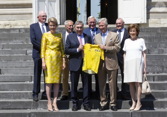 Le roi Philippe de Belgique et sa femme la reine Mathilde de Belgique ont reçu le champion Eddy Merckx et sa famille à l'occasion du 50ème anniversaire de sa première victoire dans le Tour de France le 5 juillet 2019 au château de Laeken à Bruxelles à la veille du départ du Tour 2019.