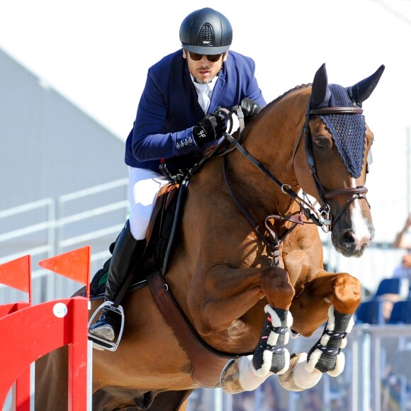 Guillaume Canet sur Sweet Boy d'Alpa 187 pendant le Prix Geberit en faveur de l'association Ela lors du Longines Paris Eiffel Jumping au Champ de Mars à Paris, France, le 7 juillet 2019. © Pierre Perusseau/Bestimage
