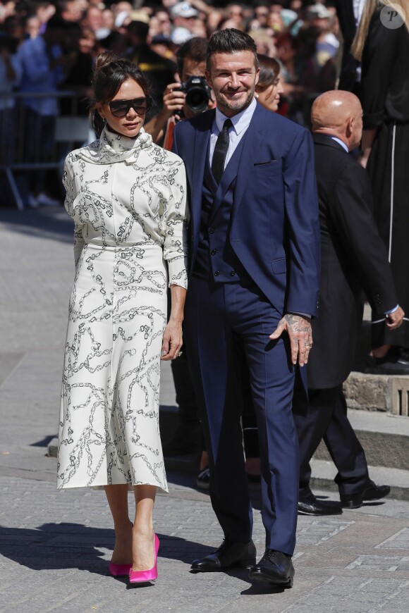 Victoria Beckham et son mari David Beckham - Les célébrités arrivent à l'église pour célébrer l'union du footballeur Sergio Ramos et de l'actrice Pilar Rubio à Seville en Espagne, le 15 juin 2019.