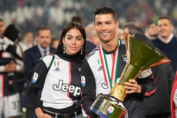 Cristiano Ronaldo, sa compagne Georgina Rodriguez - C. Ronaldo fête en famille le titre de champion d'Italie avec son équipe la Juventus de Turin à Turin le 19 Mai 2019.