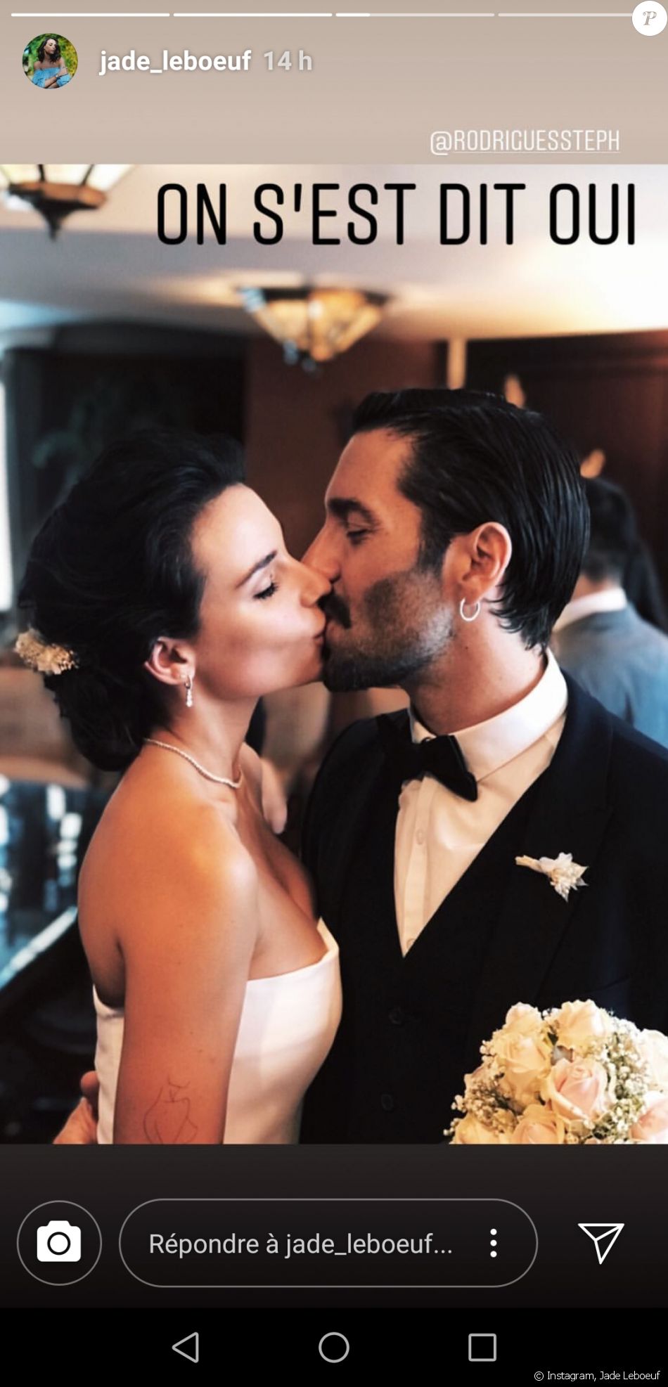 Jade Leboeuf et Stéphane Rodrigues se sont mariés le juillet Purepeople