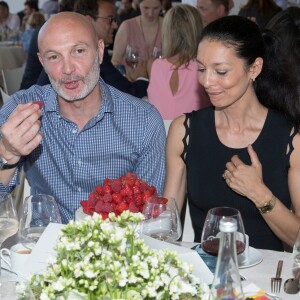 Exclusif - Le chef Frédéric Vardon a fait un dessert spécial pour célébrer l'anniversaire de mariage de Frank Leboeuf et sa femme Chrislaure qui se sont unis en juillet 2013. Longines Paris Eiffel Jumping au Champ de Mars à Paris le 6 juillet 2018. © Borde / Veeren / Bestimage