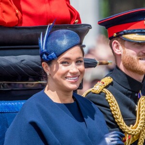 Le prince Harry, duc de Sussex, et Meghan Markle, duchesse de Sussex, première apparition publique de la duchesse depuis la naissance du bébé royal Archie lors de la parade Trooping the Colour 2019, célébrant le 93ème anniversaire de la reine Elisabeth II, au palais de Buckingham, Londres, le 8 juin 2019.  Trooping the Color 2019 parade, celebrating the 93rd birthday of Queen Elizabeth II, at Buckingham Palace, London, June 8, 2019.08/06/2019 - Londres