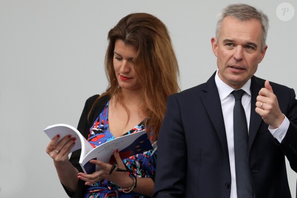 Marlène Schiappa, secrétaire d'Etat, chargée de l'Egalité des femmes et des hommes, François de Rugy, ministre de la Transition Ecologique et Solidaire, lors du 139ème défilé militaire du 14 juillet sur les Champs-Elysées, jour de la Fête Nationale. Paris, le 14 juillet 2019. © Stéphane Lemouton/Bestimage