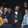 Frank McCourt (Propriétaire de l'Olympique de Marseille), Marlène Schiappa et son mari Cédric Brugière dans les tribunes du stade Vélodrome lors du match de football de ligue 1 opposant le Paris Saint-Germain (PSG) à 'Olympique de Marseille (OM) à Marseille, France, le 28 octobre 2018. Le PSG a gagné 2-0. © Lionel Urman/Bestimage