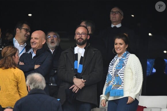 Frank McCourt (Propriétaire de l'Olympique de Marseille), Marlène Schiappa et son mari Cédric Brugière dans les tribunes du stade Vélodrome lors du match de football de ligue 1 opposant le Paris Saint-Germain (PSG) à 'Olympique de Marseille (OM) à Marseille, France, le 28 octobre 2018. Le PSG a gagné 2-0. © Lionel Urman/Bestimage