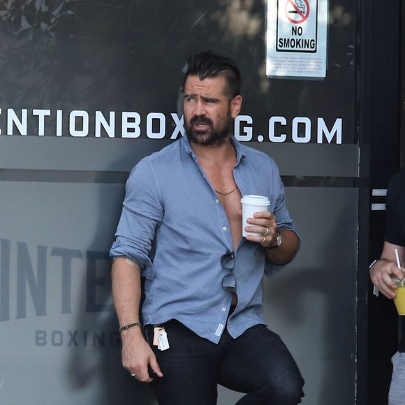 Exclusif - Colin Farrell est allé boire un café avec un ami dans le quartier de Los Feliz à Los Angeles, le 7 août 2019.