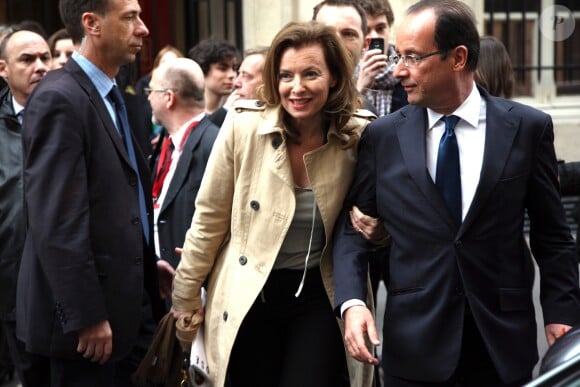 Valérie Trierweiler et François Hollande au Forum ELLE, à Paris, le 5 avril 2012