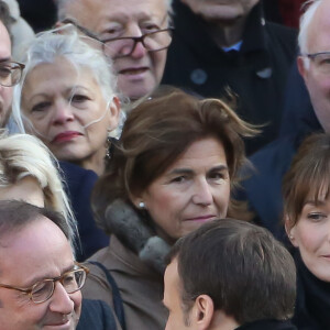 François Hollande, le président Emmanuel Macron lors de la cérémonie d'hommage national à Jean d'Ormesson à l'hôtel des Invalides à Paris le 8 décembre 2017. © Stéphane Lemouton / Bestimage