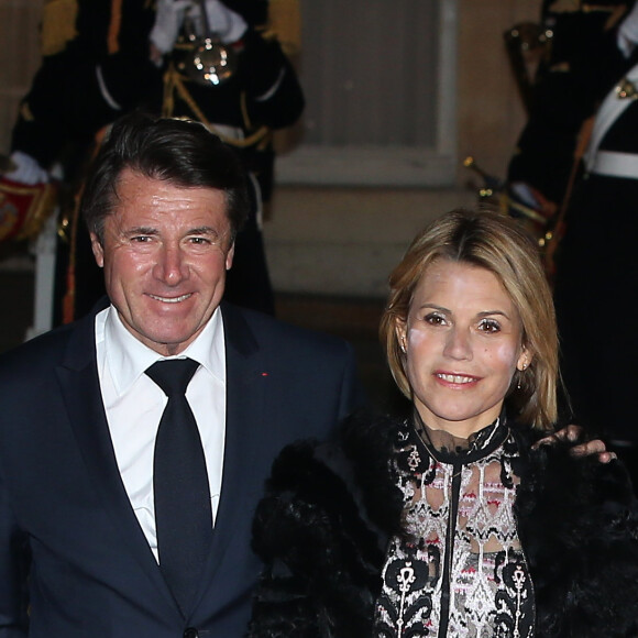 Christian Estrosi (maire de Nice) et sa femme Laura Tenoudji - Dîner d'Etat du président de la République française en l'honneur du président de la République populaire de Chine lors de sa visite d'Etat en France du 24 au 26 mars 2019, au Palais de l'Elysée, à Paris, France, le 25 mars 2019. © Dominique Jacovides/Bestimage