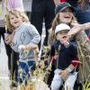 La princesse Sofia de Suède avec sa mère Marie Hellqvist et ses fils le prince Alexander et le prince Gabriel lors d'une course du prince Carl Philip de Suède en Porsche Carrera Cup Scandinavia le 18 août 2019 au circuit de Gellerasen près de Karlskoga.