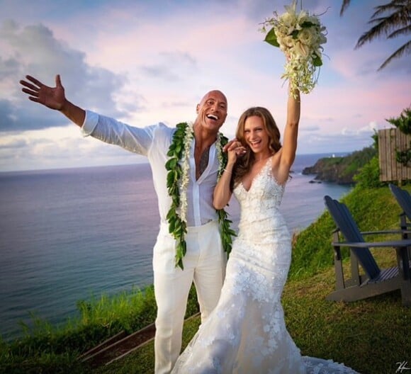 Dwayne "The Rock" Johnson et sa femme Lauren Hashian le jour de leur mariage le 18 août 2019.