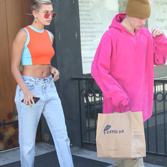 Hailey Baldwin Bieber et son mari Justin Bieber arrivent et sortent à l'école de danse sur 3rd Street à Los Angeles, le 30 août 2019