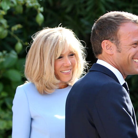 Le président Emmanuel Macron, la première dame Brigitte Macron et le président Vladimir Poutine - Le président de la République française reçoit le président de la fédération de Russie au fort de Brégançon le 19 août 2019. © Luc Boutria / Nice Matin / Bestimage