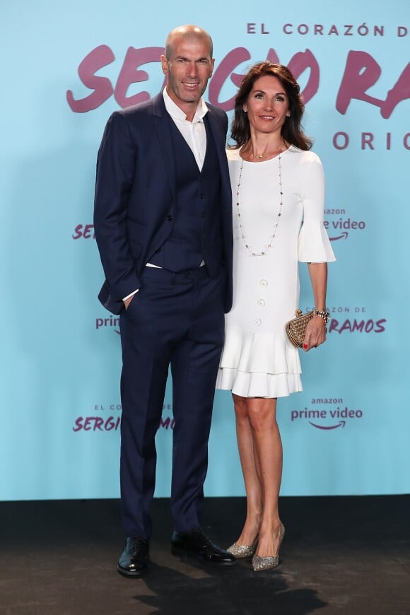 Zinedine Zidane et sa femme Véronique lors de la première du documentaire "Le coeur de Sergio Ramos" à Madrid le 10 septembre 2019