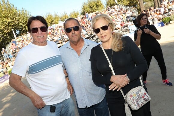 Tony Scotti, Michel Mallory et Sylvie Vartan - Challenge Henri Salvador 2019, Un tournoi VIP de Pétanque "Souvenir Henri-Salvador" organisé chaque année à l'Ile-Rousse par le Sport Pétanque Ile-Rousse, en Corse, France, le 13 Septembre 2019.