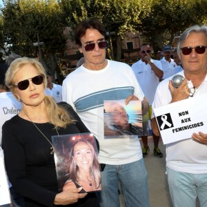 Tony Scotti, Sylvie Vartan, Jean Pierre Pinelli - Challenge Henri Salvador 2019, Un tournoi VIP de Pétanque "Souvenir Henri-Salvador" organisé chaque année à l'Ile-Rousse par le Sport Pétanque Ile-Rousse, en Corse, France, le 13 Septembre 2019. S.Vartan est la marraine d'honneur de cette édition 2019; J.Dutronc est venu pour faire le show, avant le coup d'envoi en faisant sauter le bouchon d'une bouteille et d'aller à la rencontre du public. A noter aussi que les "Amies de Julie" étaient là pour poursuivre leur combat pour J.Douib assassinée au mois de Mars dernier à l'Ile-Rousse par son ex-mari et pour toutes les violences faites aux femmes. © Olivier Sanchez/Crystal/Bestimage