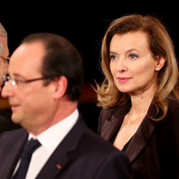 Valerie Trierweiler et Francois Hollande - Allocution du President de la Republique Francaise, Francois Hollande à l'occasion du lancement des Commemorations du Centenaire de la premiere Guerre Mondiale, au Palais de l'Elysee, le 7 Novembre 2013.