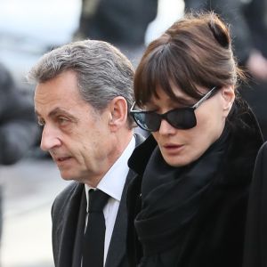 Nicolas Sarkozy, Carla Bruni-Sarkozy - Obsèques de Andrée Sarkozy (mère de N.Sarkozy), dite Dadue née Andrée Mallah, en l'église Saint-Jean-Baptiste à Neuilly-Sur-Seine. Le 18 décembre 2017.