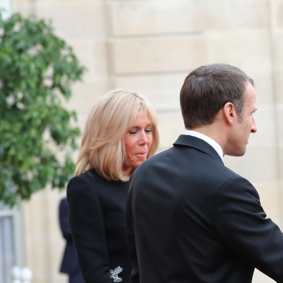 Le président de la République française Emmanuel Macron, sa femme la Première Dame Brigitte Macron et Saad Hariri, le président du Conseil des ministres du Liban - Le président de la République française reçoit les chefs d'Etat et de Gouvernement étrangers ayant fait le déplacement en France pour rendre hommage au Président Jacques Chirac au Palais de l'Elysée Paris, France, le 30 septembre 2019. © Cyril Moreau/Bestimage