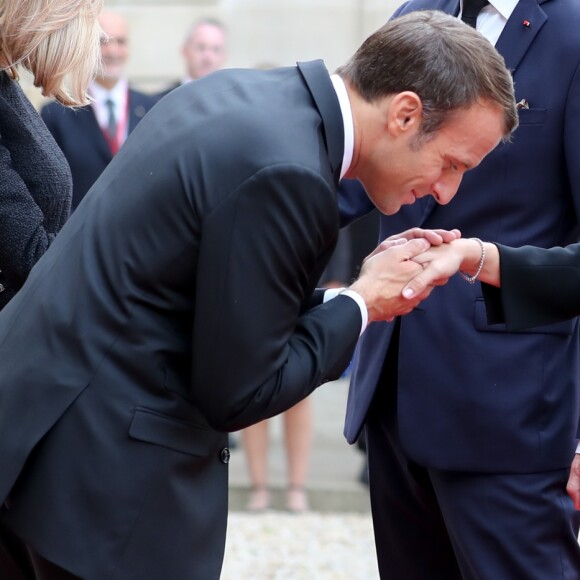 Brigitte Macron, le président Emmanuel Macron, la prince Joachim de Danemark, la princesse Marie de Danemark - Le président de la République française reçoit les chefs d'Etat et de Gouvernement étrangers ayant fait le déplacement en France pour rendre hommage au Président Jacques Chirac au Palais de l'Elysée Paris, France, le 30 septembre 2019. © Cyril Moreau/Bestimage