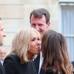 Le président Emmanuel Macron, Brigitte Macron, la princesse Marie de Danemark, le prince Joachim de Danemark - Le président de la République française reçoit les chefs d'Etat et de Gouvernement étrangers ayant fait le déplacement en France pour rendre hommage au Président Jacques Chirac au Palais de l'Elysée Paris, France, le 30 septembre 2019. © Cyril Moreau/Bestimage